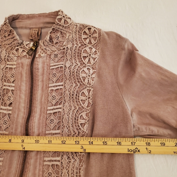 XCVI Dusty Pink Stretchy Crochet Lace Mockneck Full Zip Jacket Women's Size M - Picture 5 of 9